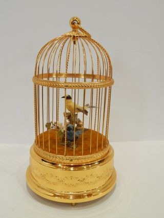 Reuge Two Singing Birds in Gilded Cage Music Box Voliere de la Cour Automaton 2