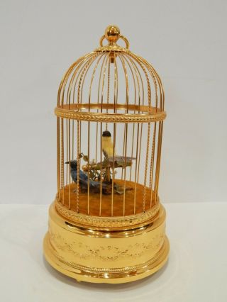 Reuge Two Singing Birds in Gilded Cage Music Box Voliere de la Cour Automaton 3