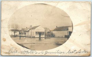 1907 Junction,  Texas Rppc Real Photo Postcard Flood Scene / Harness Shop