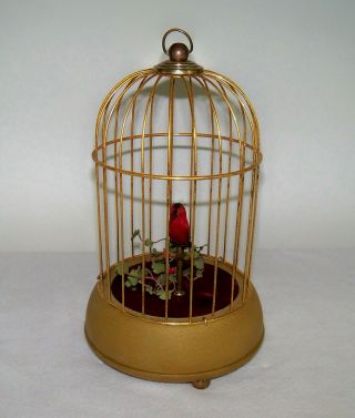 1950s German Eschle Singing Bird In Cage Automaton Music Box -