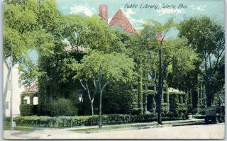 Toledo Ohio Postcard Ivy - Covered Public Library Building Street View 1919 Cancel