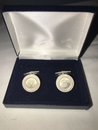 White House - Issue Sterling Silver Presidential Seal Cufflinks Bill Clinton Wow