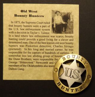 Old West Us Bounty Hunter Badge,  Western,  Silver And Gold Tone