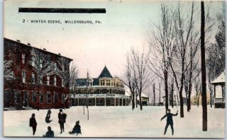 Millersburg Pa Postcard " Winter Scene " Children Playing In Snow Snowballs 1909