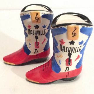 Nashville Music City Cowboy Boots Ceramic Salt And Pepper Shakers
