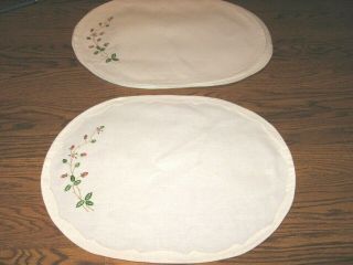 6 Pristeen Cream White Vintage Hand Embroidered Oval Placemats - 18 " X 14 "