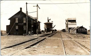 Rppc Ansley,  Ne Nebraska Burlington Railroad Depot 1911 Custer County Postcard