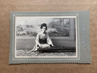Rare 1899 Signed Japan Old Photo Japanese Young Woman Playingkoto Musical Geisha