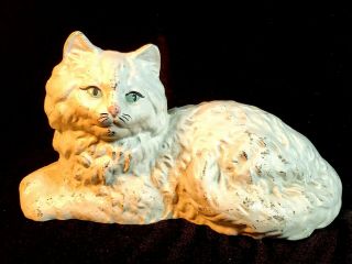 Antique Hubley Cast Iron White Cat Doorstop W Pink Bow