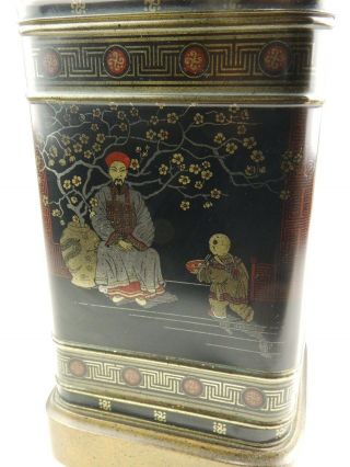 Vintage Frederick Cooper Chinese Chinoiserie Tea Tin Black Metal Table Lamp 3