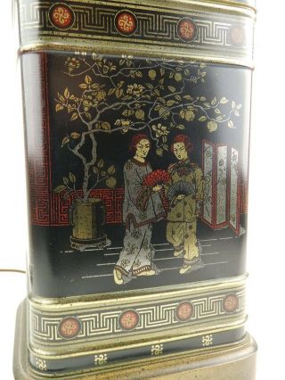 Vintage Frederick Cooper Chinese Chinoiserie Tea Tin Black Metal Table Lamp 4