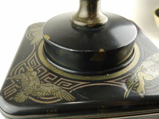 Vintage Frederick Cooper Chinese Chinoiserie Tea Tin Black Metal Table Lamp 5