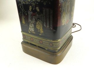 Vintage Frederick Cooper Chinese Chinoiserie Tea Tin Black Metal Table Lamp 6