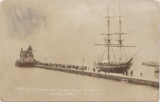 Ship Monroe Pier Mi Rppc 1913 Rare Commodore Perrys Flagship Brig Uss Niagria