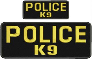 Police K - 9 Embroidery Patches 4x10 And 2x5 " Hook Gold Letters