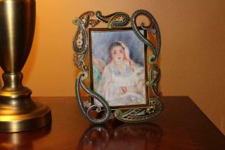 Stunning Jay Strongwater Green Swirl Scroll Enamel 5 X 7 Picture Photo Frame