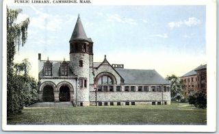 Cambridge,  Massachusetts Postcard Public Library Building View Tichnor C1920s