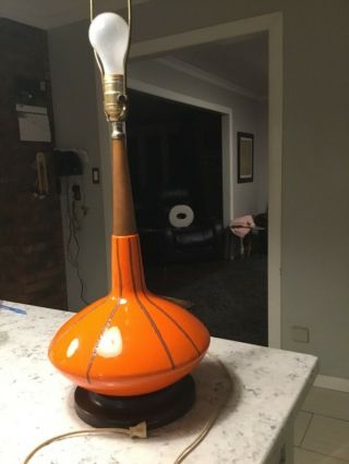Mid Century Modern Lamp Orange Ceramic Genie Bottle 1950 