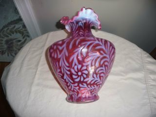 Fenton Art Glass Huge Cranberry Opalescent Daisy And Fern Vase