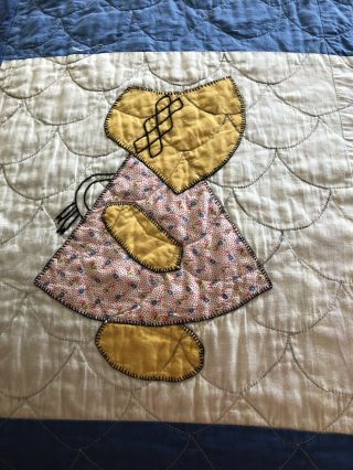 Vintage Sunbonnet Sue Doll Handmade Quilt Blanket Girl Bonnet Patchwork 2