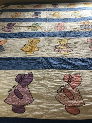 Vintage Sunbonnet Sue Doll Handmade Quilt Blanket Girl Bonnet Patchwork 6