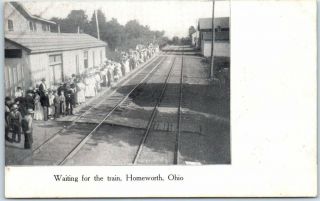 Homeworth,  Ohio Postcard Railroad Depot " Waiting For The Train " Trackside C1910s