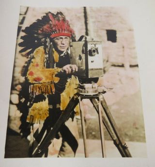 Hand Tinted 1920s Photograph Native American Navajo Indian Chief Movie Camera