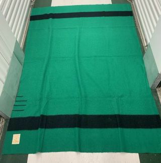 Vintage Hudsons Bay 3.  5 Point Green Black Twin Stripe Wool Blanket 86x60 England