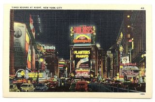 C.  1940s Times Square At Night York City Ny Street View Cars Coca Cola Camel