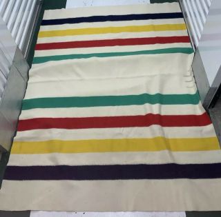 Vintage Hudsons Bay 3.  5 Point Twin Stripe Wool Blanket 86x60 England