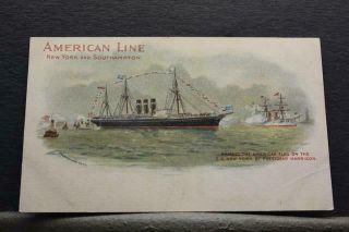S S York To Southampton Steamship Postcard American Line Flag Upu