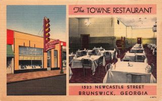 Linen Postcard The Towne Restaurant In Brunswick,  Georgia 110858