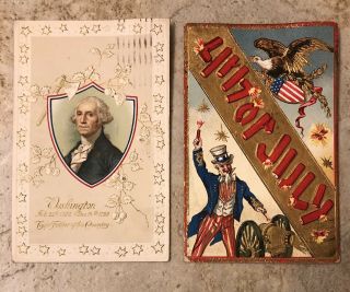 Antique 1914 George Washington 1910 Uncle Sam 4th Of July Holiday Postcards