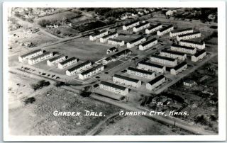Garden City,  Kansas Rppc Photo Postcard " Garden Dale " Housing Aerial View 1940s