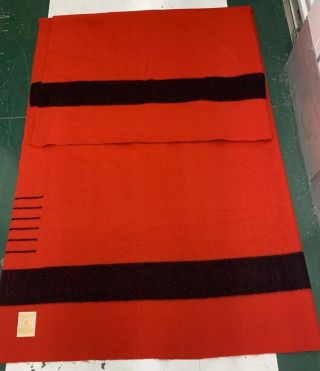 Vintage Hudsons Bay 6 Point Red Black Stripe Wool Blanket 100x92 England