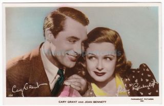 Actor Cary Grant And Actress Joan Bennett.  Postcard