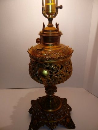 B&H antique oil lamp 1800 ' s Bradley & Hubbard converted to electric 6