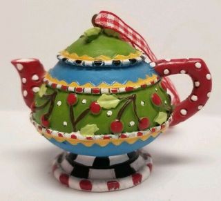 Mary Engelbreit Mini Teapot Ornament Tea Figurine Cherries Vintage Me Ink