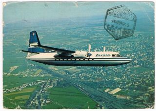 Postcard Luxair Airline Issue First Flight Barcelona Fokker F27 Aviation
