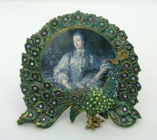 Jay Strongwater Peacock Jeweled Photo Frame - 2 1/2 " Round - Signed Piece