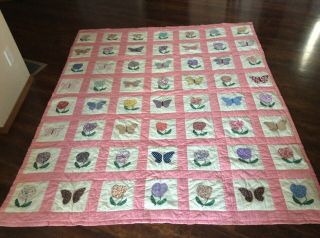 Vintage Hand Sewn Butterfly/flower Applique Quilt