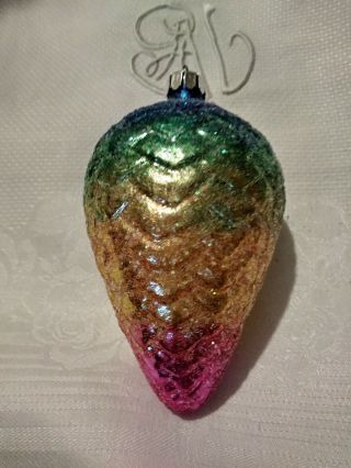91 - 105 - 1 Christopher Radko Fantasy Cone Blown Glass Christmas Ornament.  5.  25 "