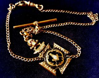 Great Rare Ornate Antique 1880s Masonic Skull & Square Compass Fob Chain Mystic