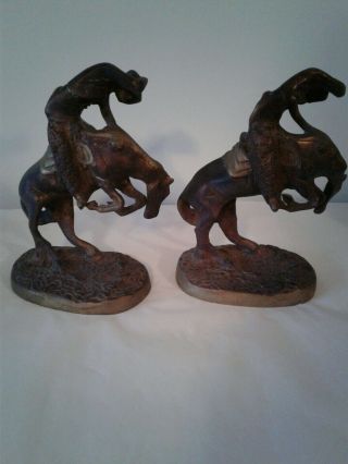Vintage Classic Western Bronco Busting Cowboy On Bucking Horse Statue Bronze