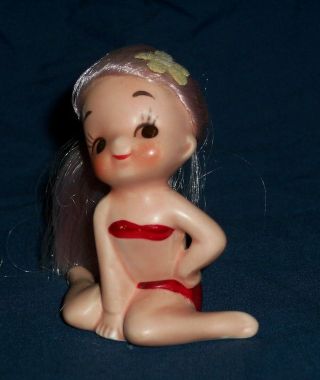Vintage 60s Bathing Beauty Girl Figurine Napco Red Bikini Violet Hair Kitsch