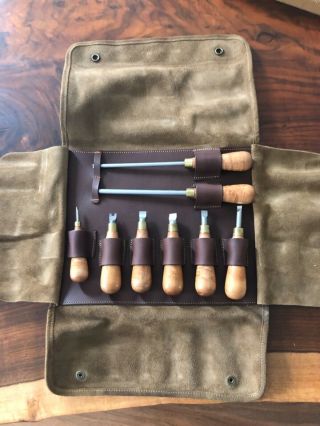 Lie - Nielsen screwdriver set - handles - canvas & leather 3