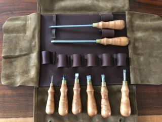 Lie - Nielsen screwdriver set - handles - canvas & leather 4