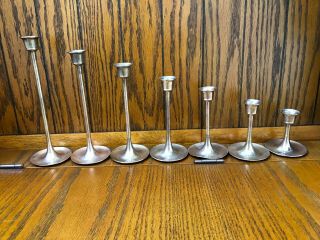 7 Brass Candle Holders Candlesticks Tapered Tulip Graduated Vintage 9 " To 3 "