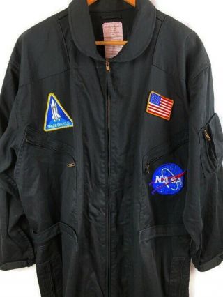 Nasa Technician 3xl Coveralls Flight Suit Black Patches Pockets Zippers Apollo