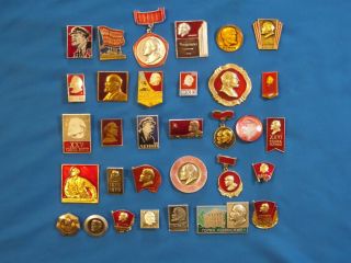 Set 32 Soviet Russian Badge Lenin Ussr Communist Party Propaganda